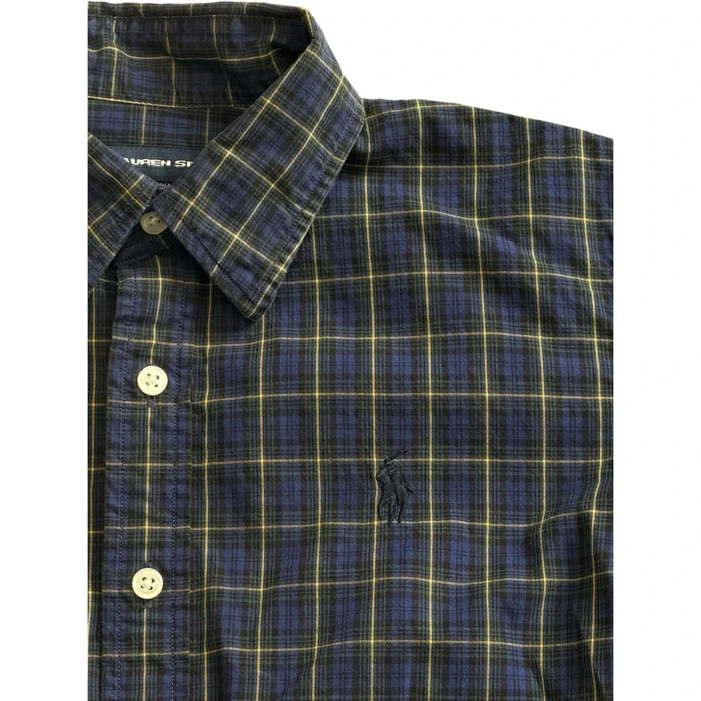Ralph Lauren Sport Boys Shirt 8 Plaid Windowpane Blue Yellow‎ Long Sleeve Button
